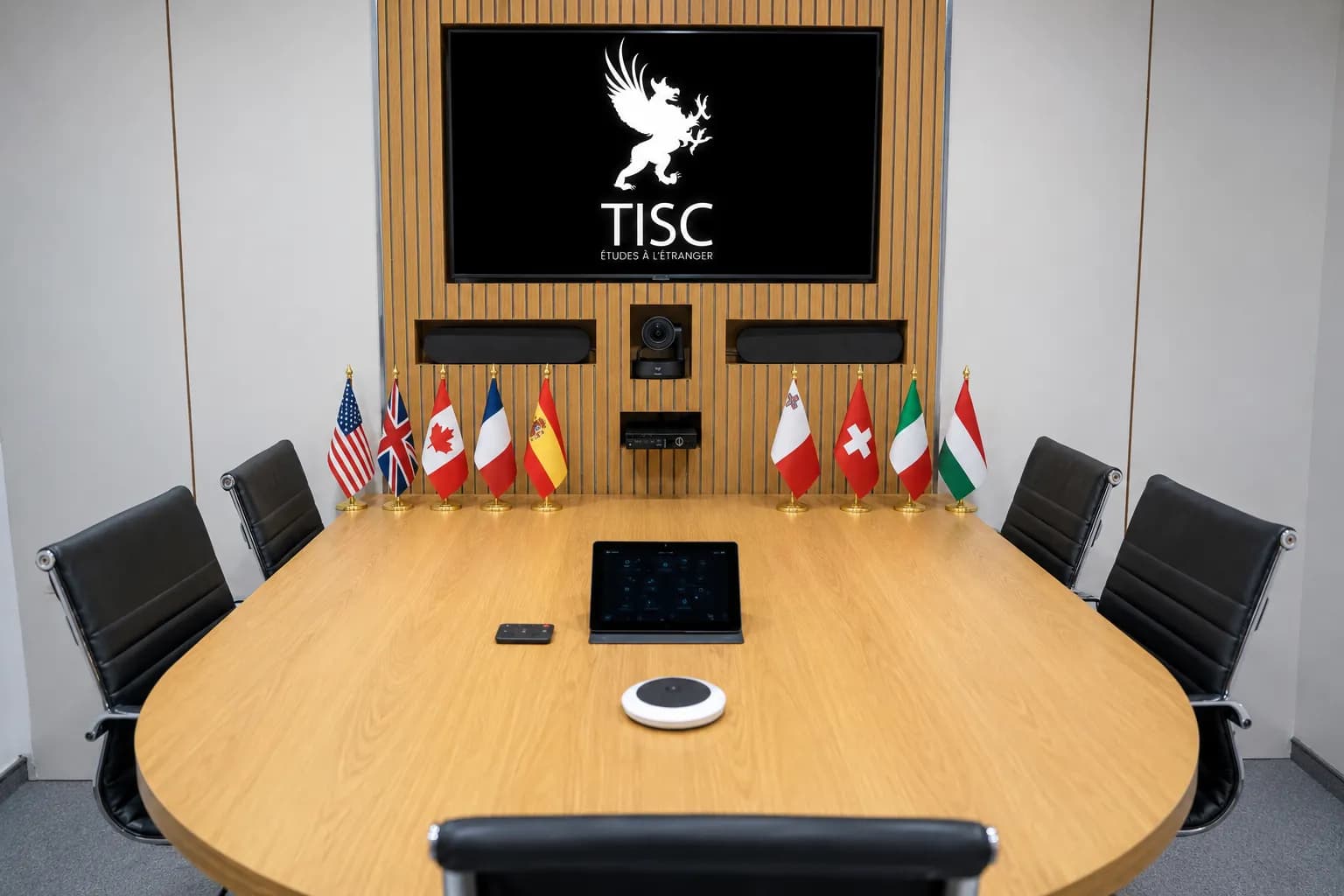 TISC meeting room with the logo on screen and partner-country flags