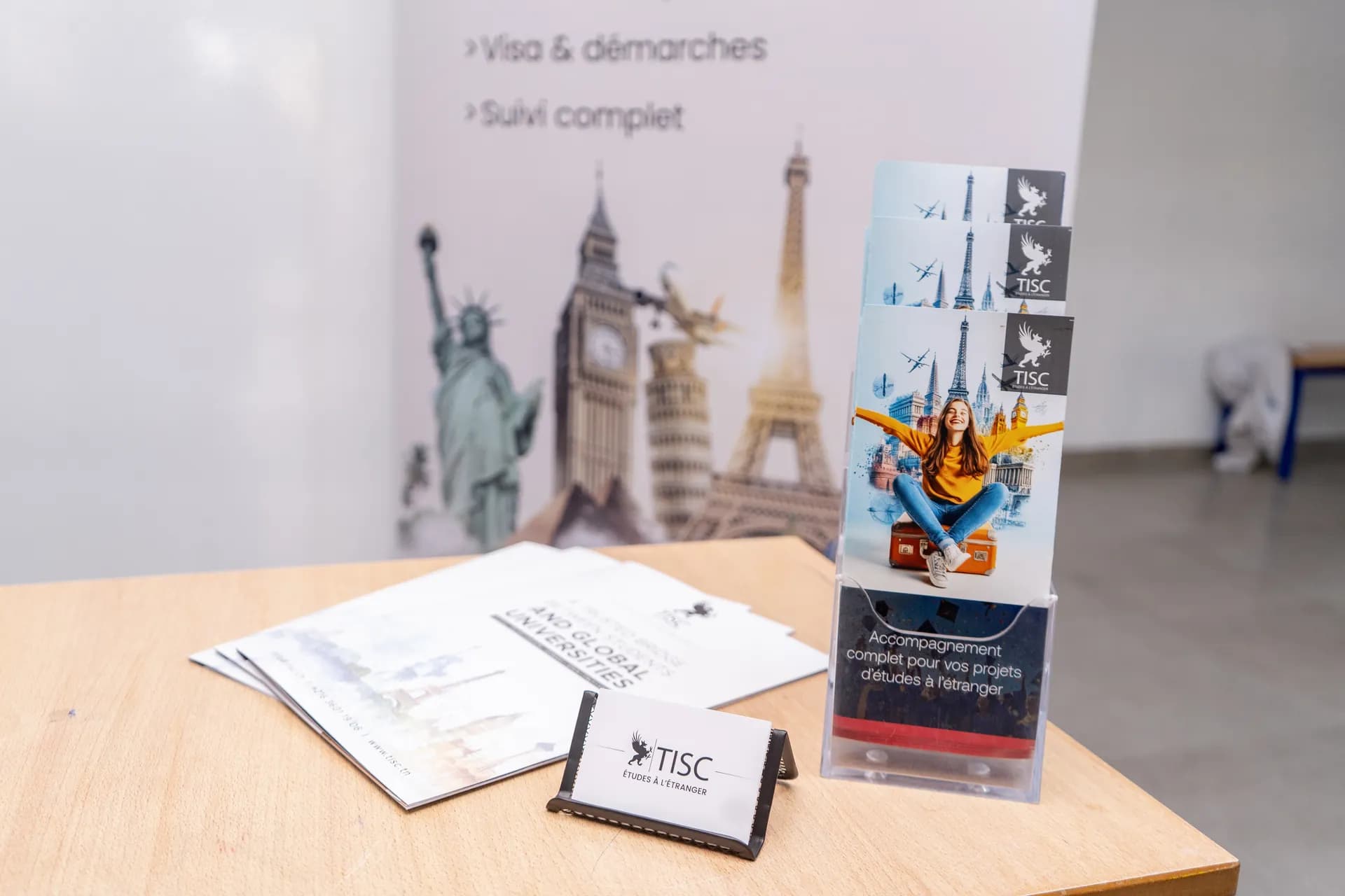 TISC brochures and cardholder on a student-fair table